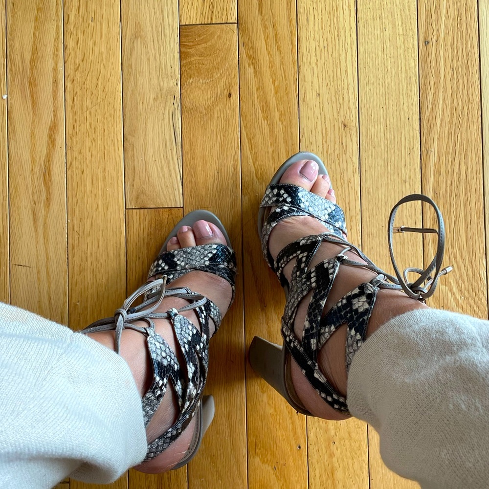 Faux Snake Lace Up Heels